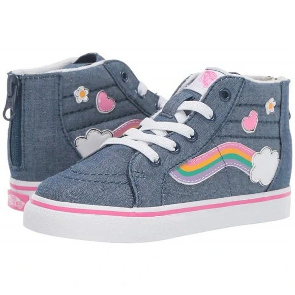 VANS - TODDLER SK8-HI ZIP RAINBOW SIDESTRIPE, DENIM/WHITE - Picture 2 of 6